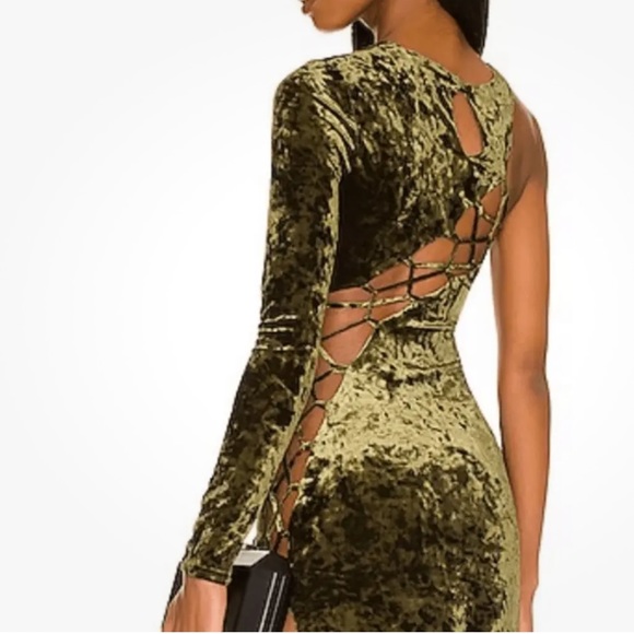 NWT Camila Coelho X Revolve Green Crushed Velvet Maxi Cut Out Dress women size S - Picture 4 of 11